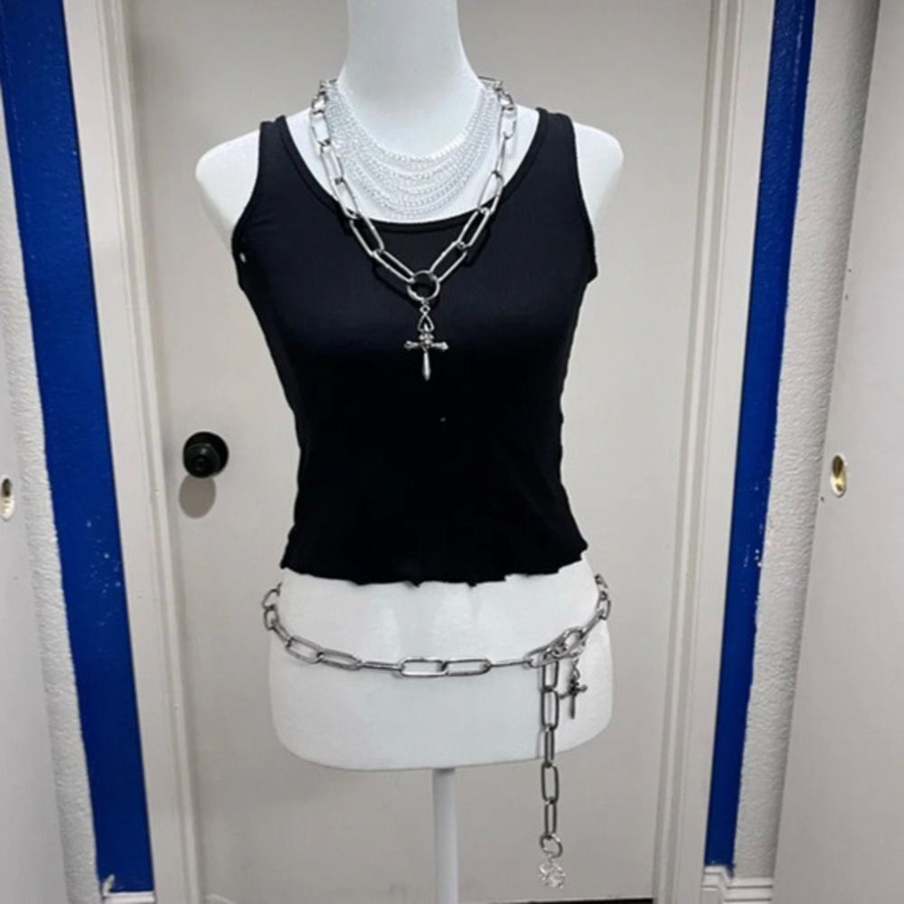 Stainless Steel Gothic Layered Necklace and Chain Belt Set